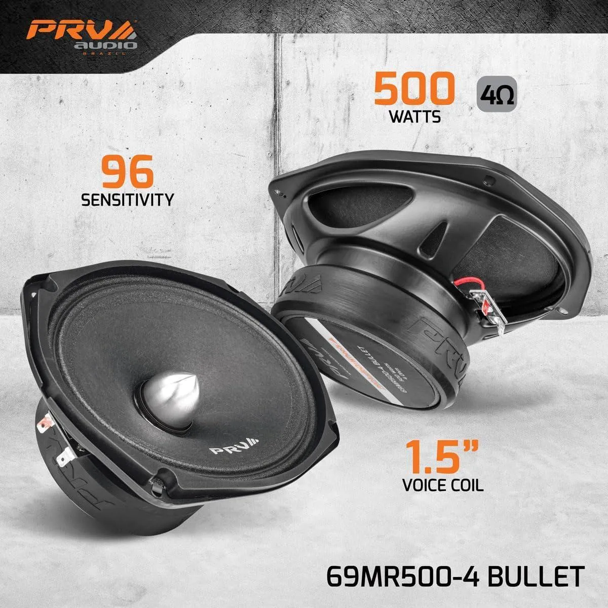 2 X PRV Audio 69MR500-4 BULLET 6" x 9" Midrange Speaker 4 Ohm 500 Watt