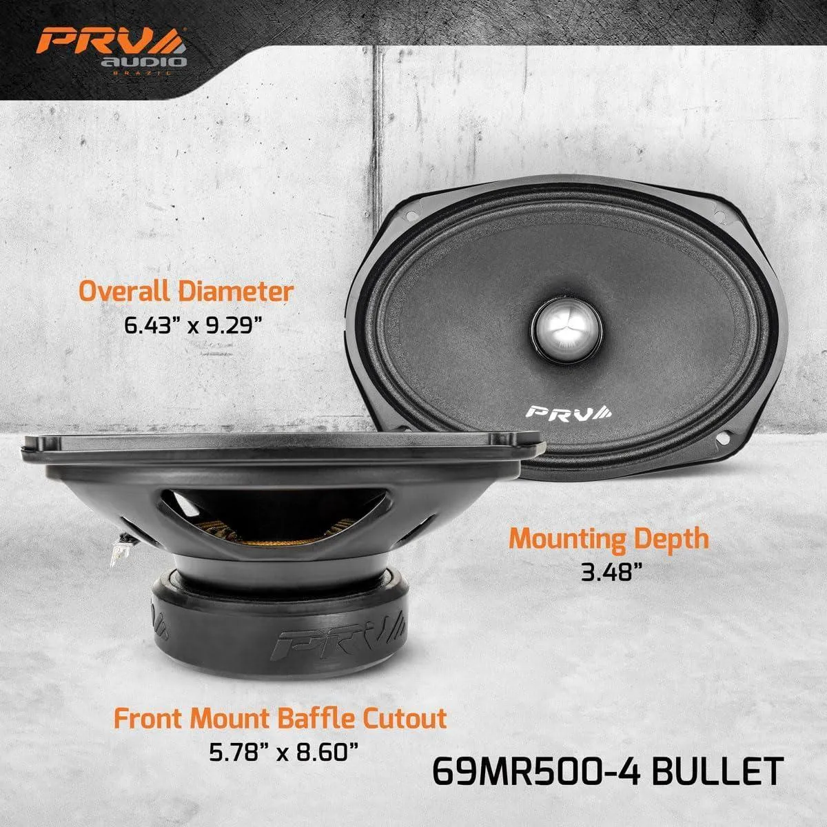 2 X PRV Audio 69MR500-4 BULLET 6" x 9" Midrange Speaker 4 Ohm 500 Watt