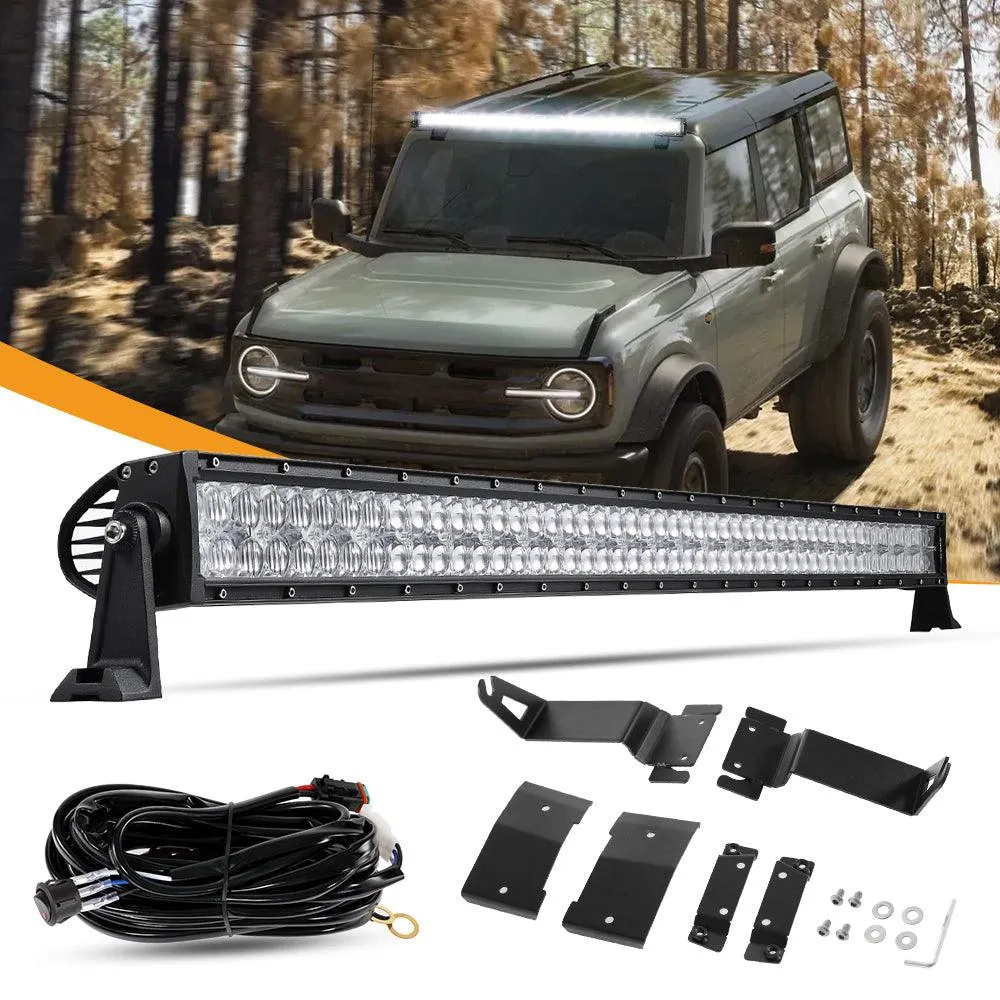 52 Inch 5D Series Straight LED Light Bar & Car Roof Windshield LED Light Bar Mounting Bracket For Ford Bronco 2/4 Door 2021 2022