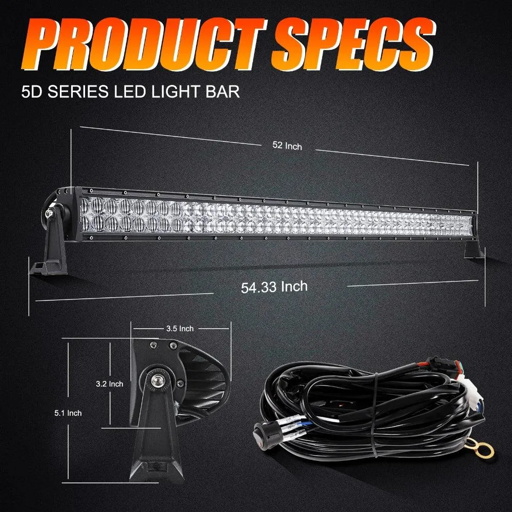 52 Inch 5D Series Straight LED Light Bar & Car Roof Windshield LED Light Bar Mounting Bracket For Ford Bronco 2/4 Door 2021 2022