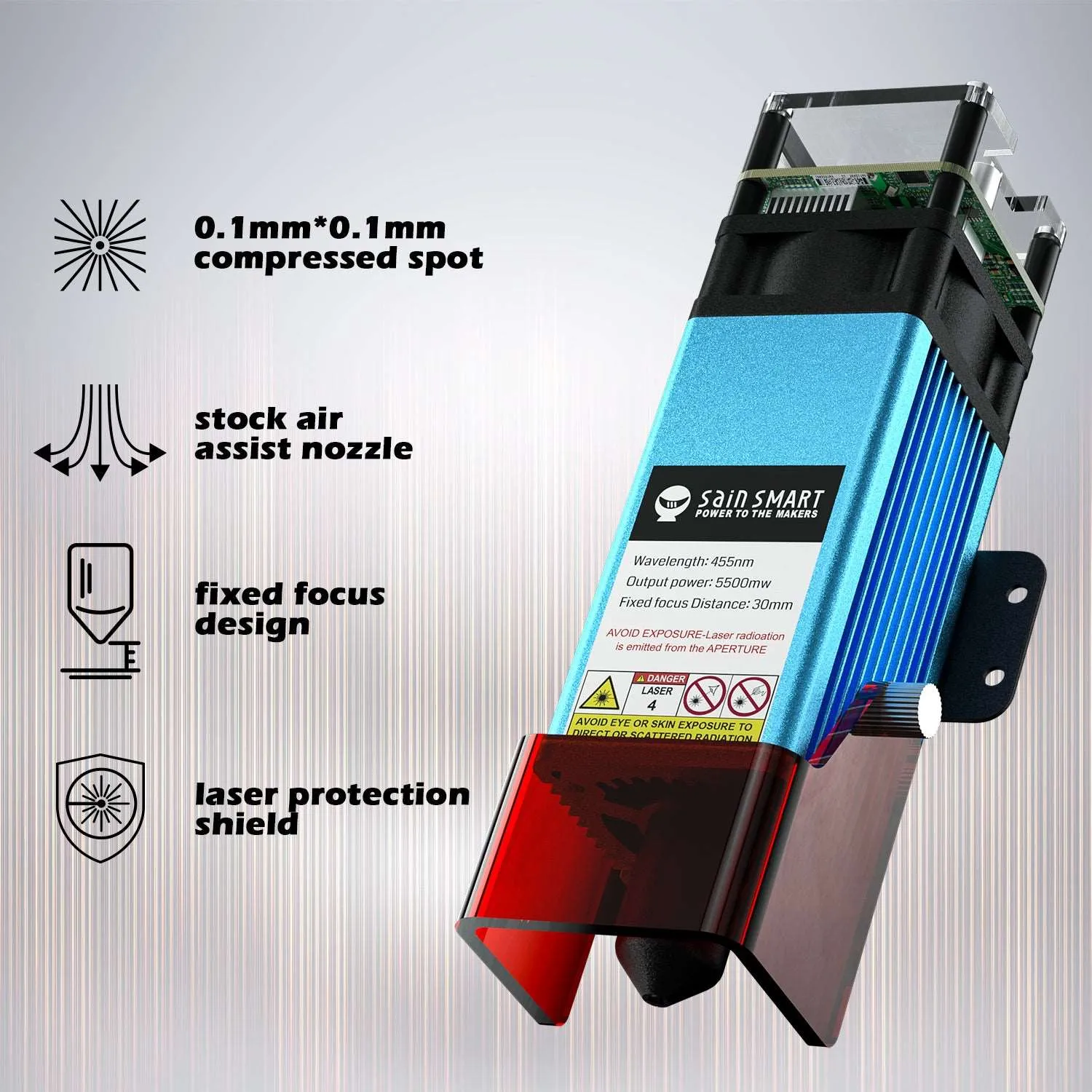 5.5W Compressed FAC Laser Module for PROVerXL 4030 V1 & V2, LC-60A, 4040-PRO, 4040 Reno, 3030-PROVer MAX with Air Assist Nozzle