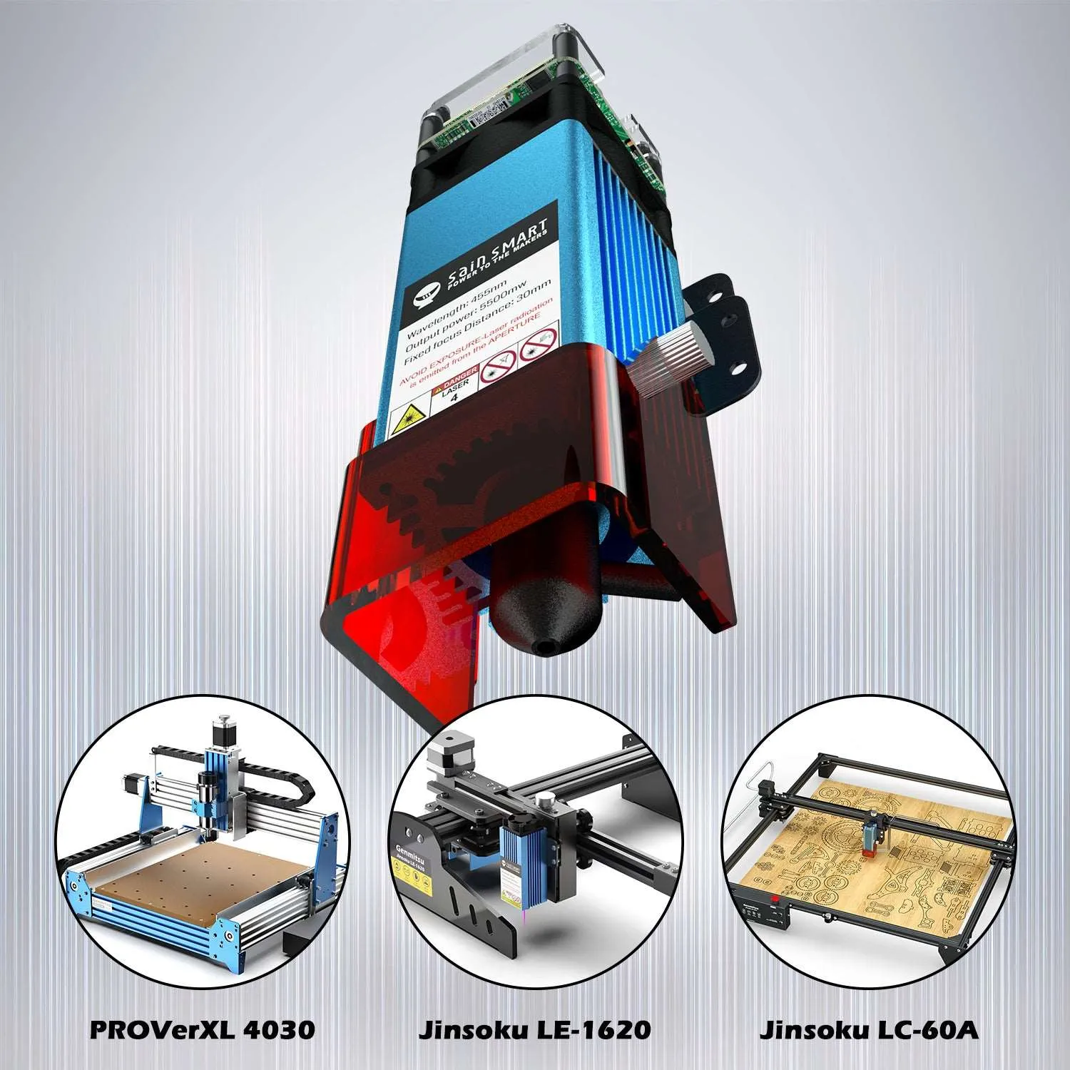 5.5W Compressed FAC Laser Module for PROVerXL 4030 V1 & V2, LC-60A, 4040-PRO, 4040 Reno, 3030-PROVer MAX with Air Assist Nozzle