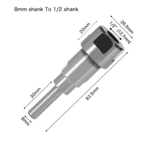 Adaptador Extension Para Vastagos De Router 8Mm To 1/2Inch