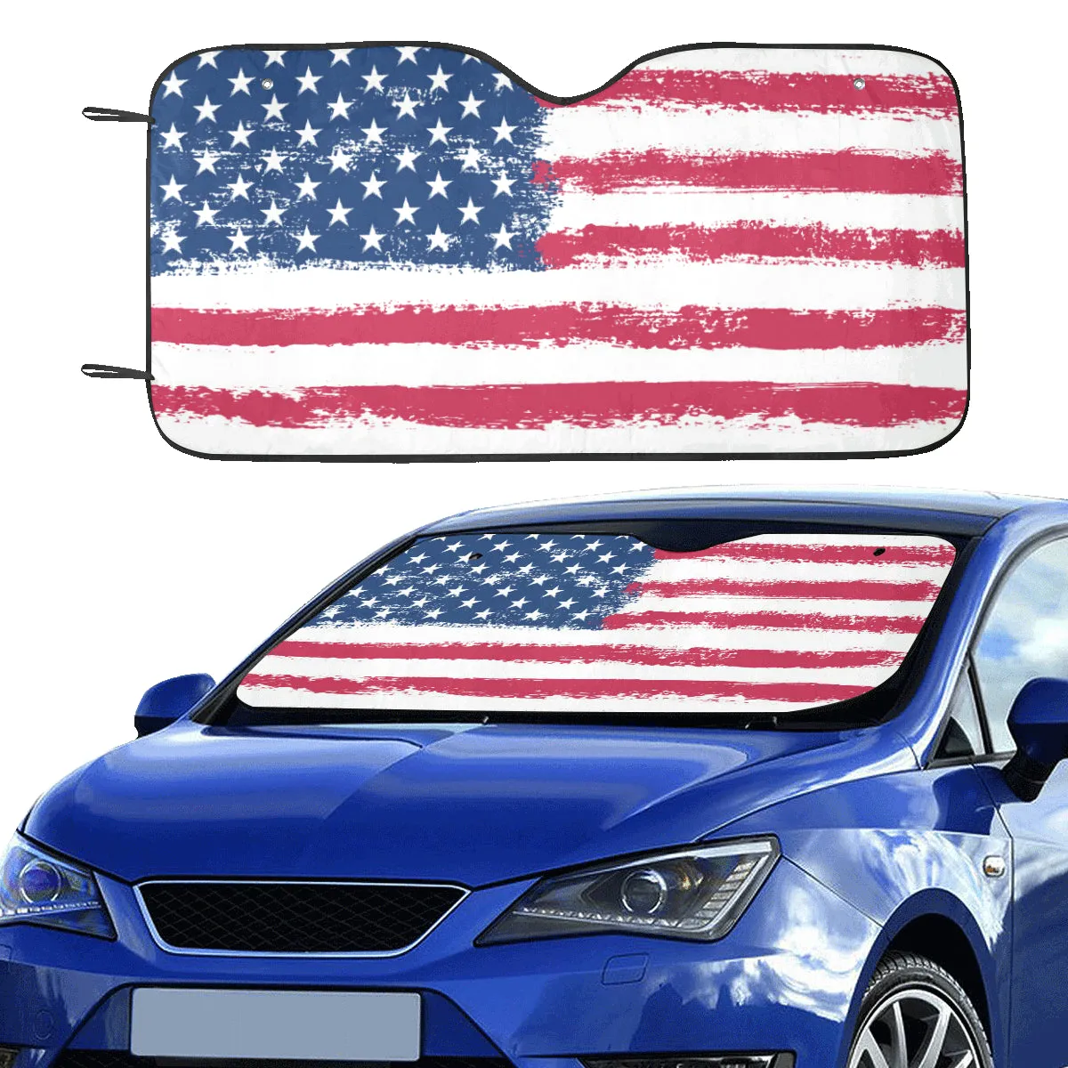 American Flag Windshield Sun Shade, Car Accessories Auto Black White USA Patriot Protector Window Visor Screen Decor 55" x 29.53"