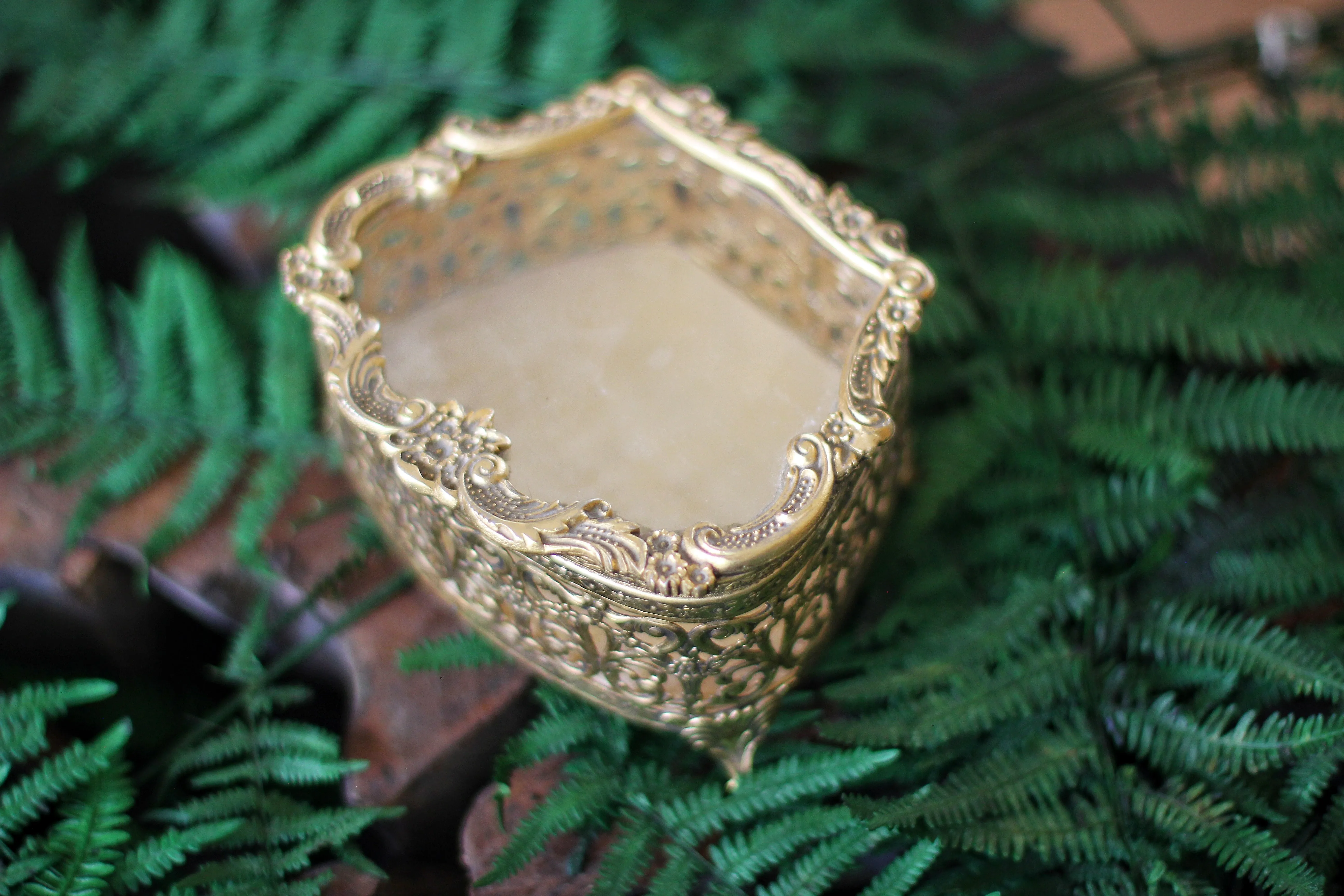 Antique Bronze Filigree Glass Jewelry Box