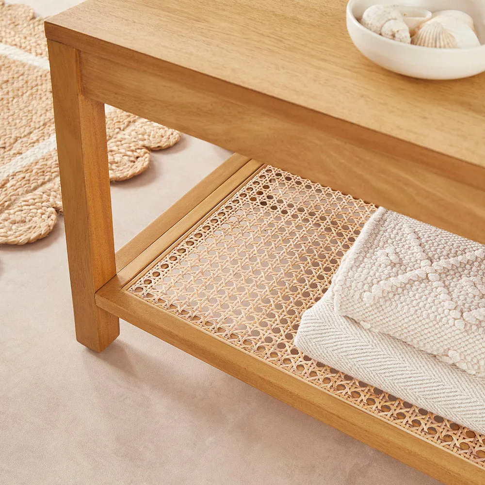 Bali Rattan Bench with Storage Shelf