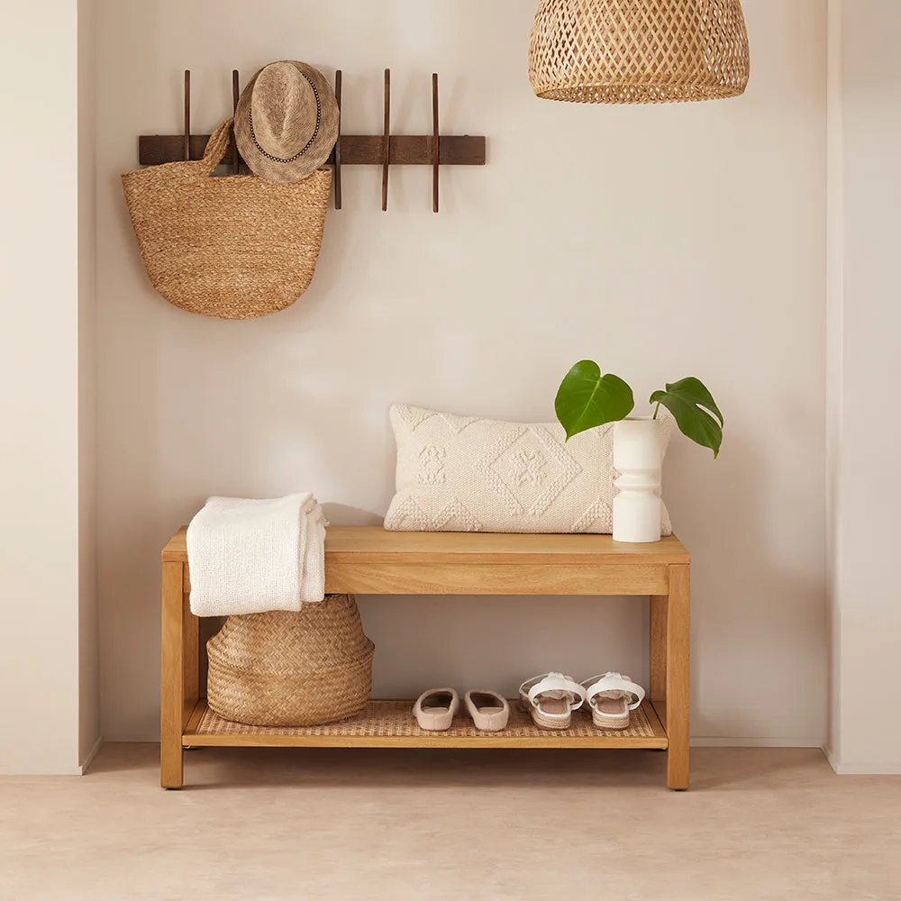 Bali Rattan Bench with Storage Shelf