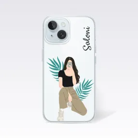 Beautiful Girl with Black Top - Custom Name Clear Silicon Cover