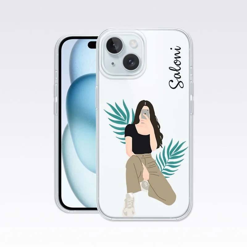 Beautiful Girl with Black Top - Custom Name Clear Silicon Cover