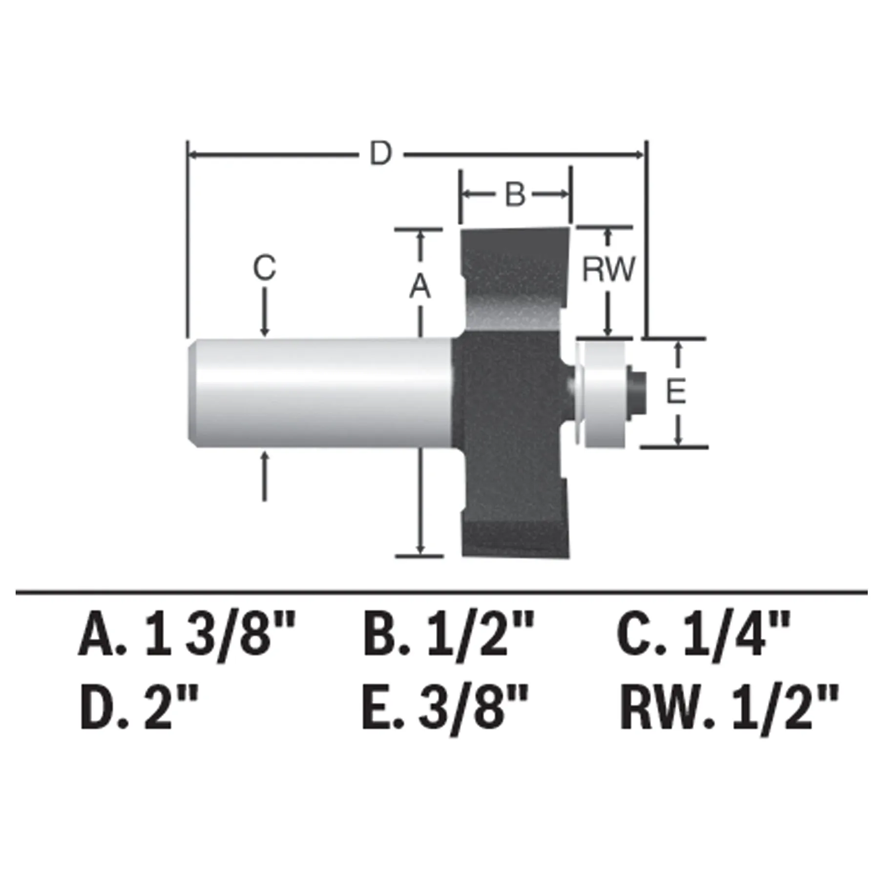 BOSCH 85614MC 1/2 In. x 1/2 In. Carbide-Tipped Rabbeting Router Bit