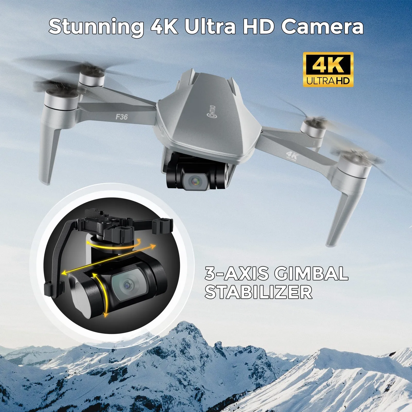 Contixo F36 Silver Horizon Remote Control FPV Foldable Drone with 4K HD Camera, 64GB MicroSD Card, & Carrying Case by Contixo