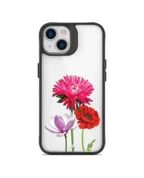 DailyObjects Clear Pink Red & White Flowers Black Hybrid Clear Case Cover For iPhone 13 Mini