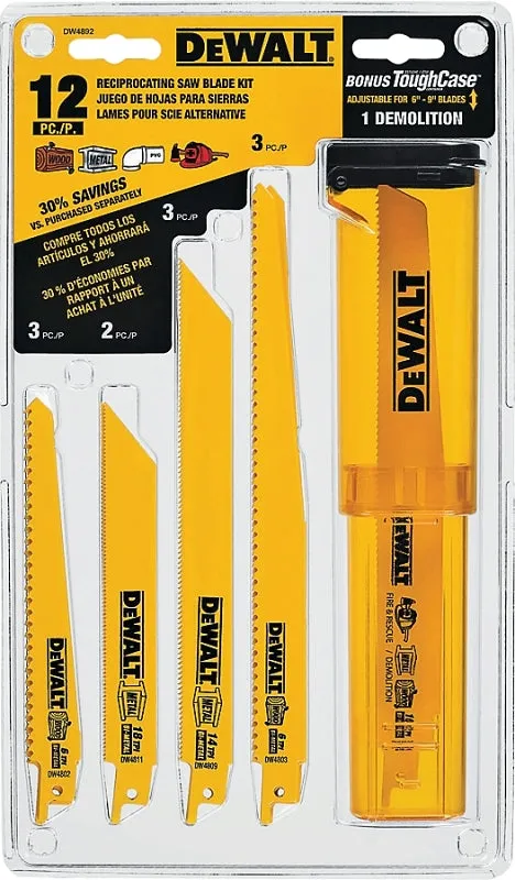 DeWALT DW4892 Reciprocating Saw Blade Set, 12-Piece, Bi-Metal, Yellow :SET: QUANTITY: 1