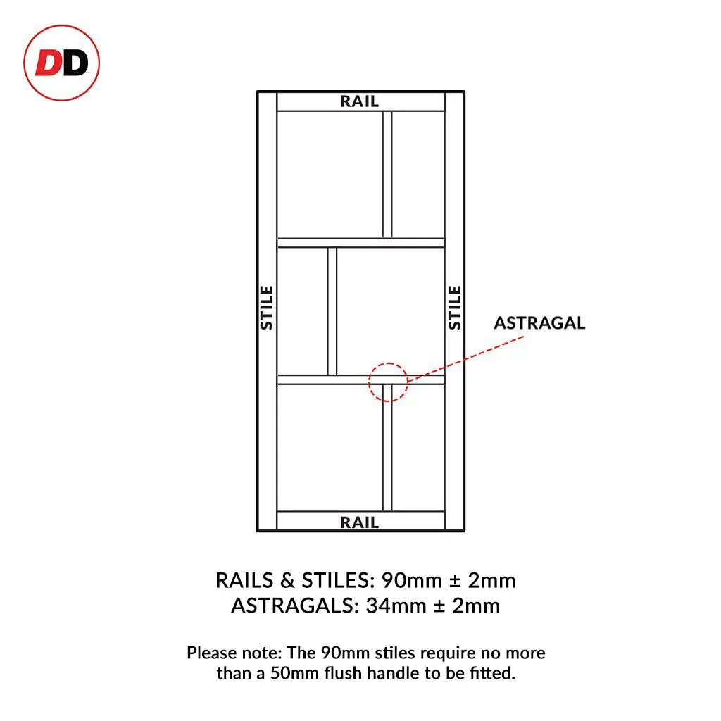 Double Sliding Door & Premium Wall Track - Eco-Urban® Milan 6 Pane Doors DD6422SG Frosted Glass - 6 Colour Options