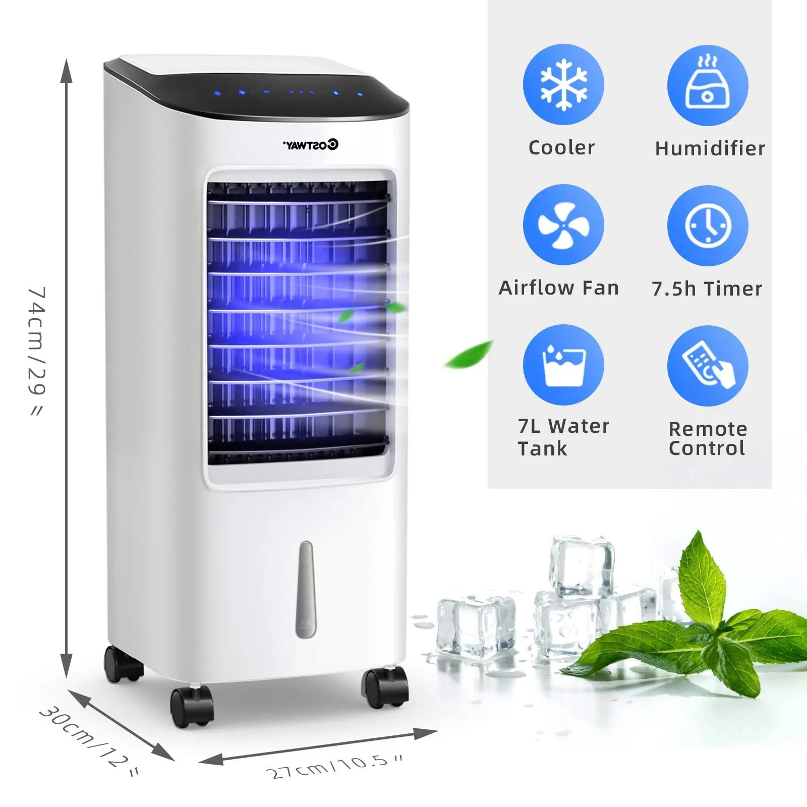 Evaporative Cooler, Portable Air Cooler with LED Display, Remote Control