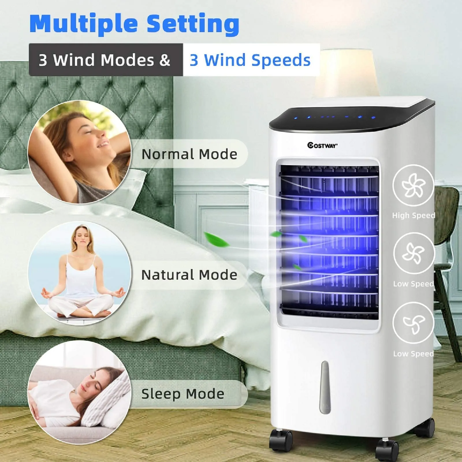 Evaporative Cooler, Portable Air Cooler with LED Display, Remote Control