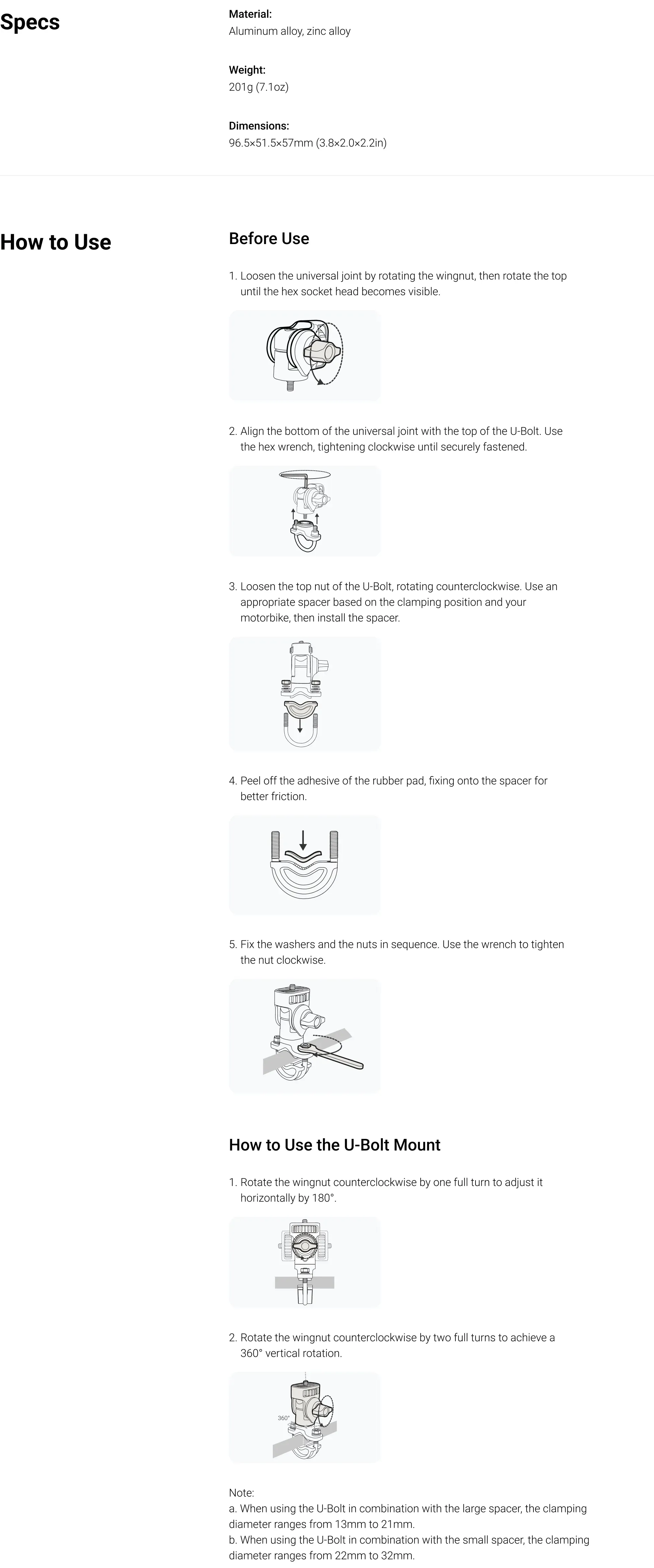 Insta360 Motorcycle U-Bolt Mount (X4 / Ace Pro / Ace / X3/ ONE RS/ GO 2/ ONE X2/ ONE R/ ONE X) - NEW VERSION