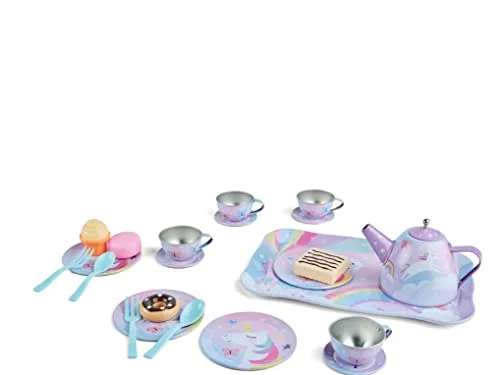 Jewelkeeper 15piece Unicorn Tin Tea Set Pretend Toy With Carrying Case Girls Gift