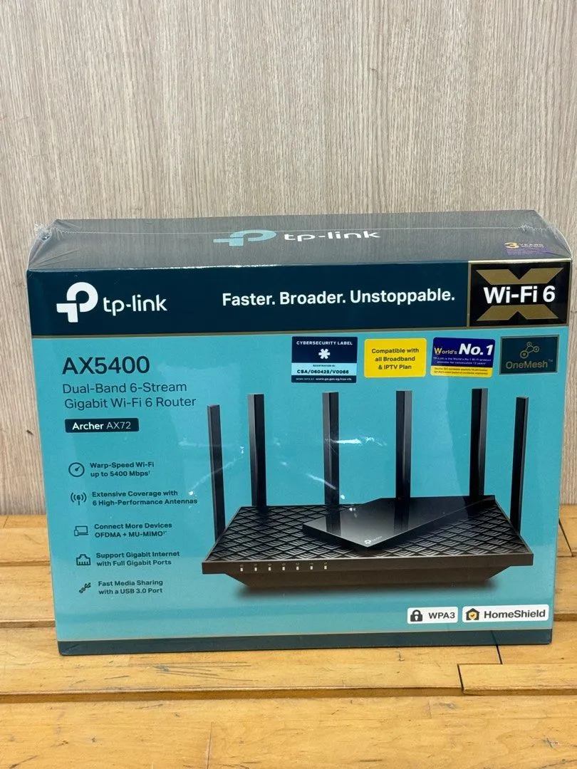 Link AX72 AX5400 Dual-Band Gigabit Wi-Fi 6 Router,Black,Archer AX72