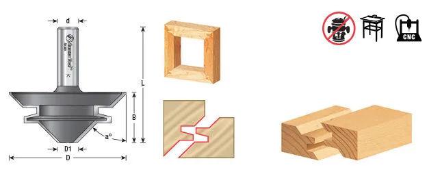 Lock Miter Router Bit | 45°x 2 11⁄16 Dia x 1 3⁄16 x 1⁄2" Shank | 55390 | 738685953907