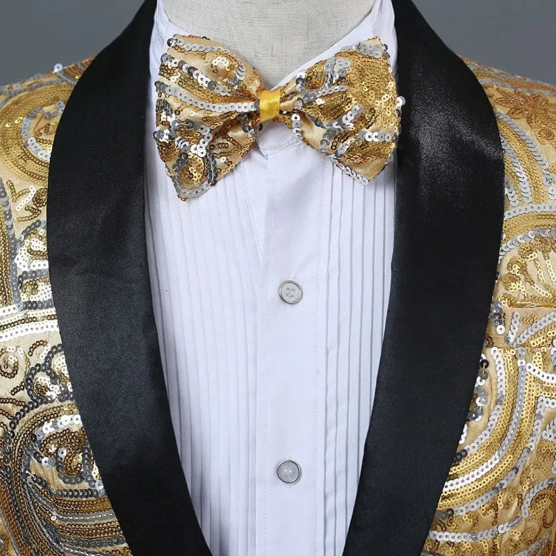 Mens Sequin Paisley Suit Jacket with Matching Bow Tie