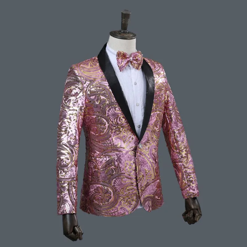 Mens Sequin Paisley Suit Jacket with Matching Bow Tie