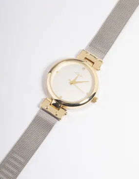 Mixed Metal Two-Toned Mesh Basic Watch