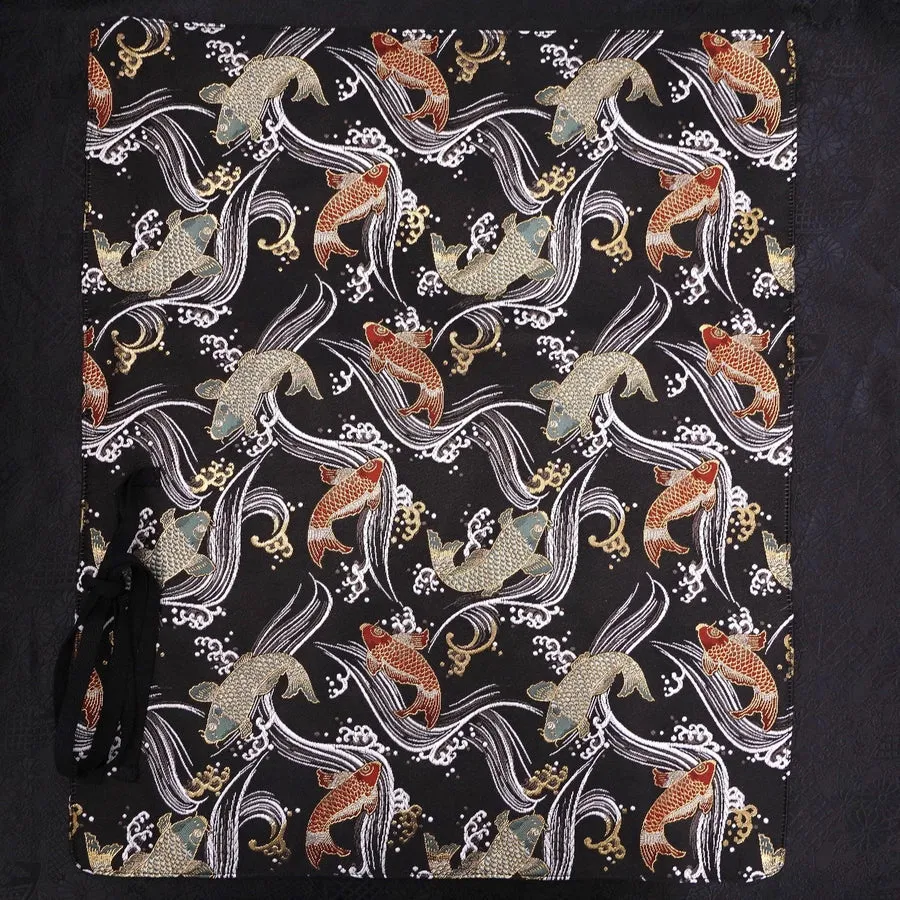 Musashi Japanese Style Kitchen Knife Roll Koi-Black 4 Pockets Handmade