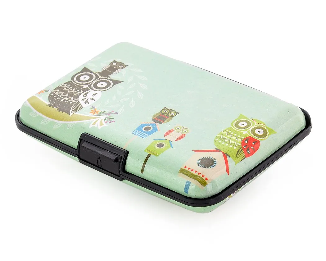 Owl Printed Business Card Case - Blue