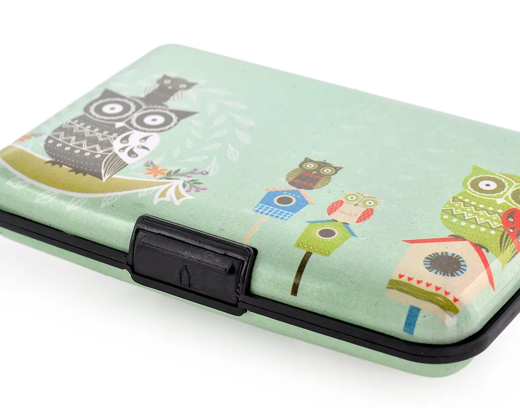 Owl Printed Business Card Case - Blue