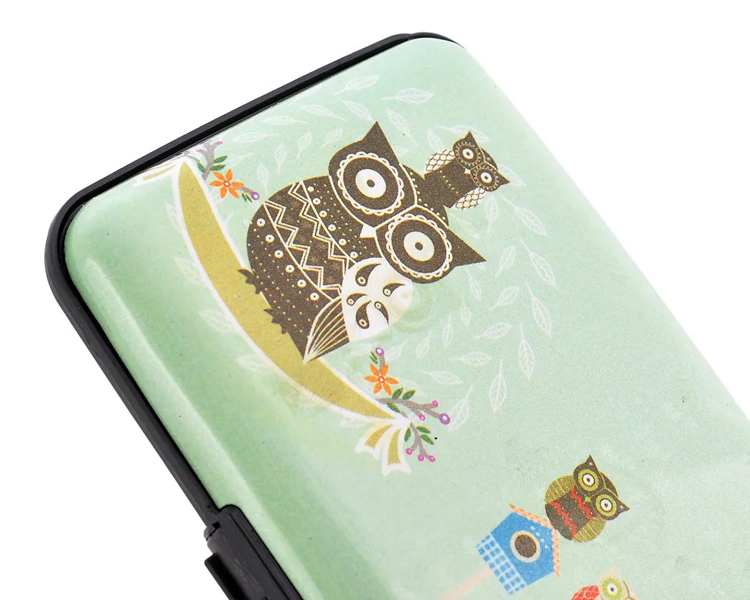 Owl Printed Business Card Case - Blue