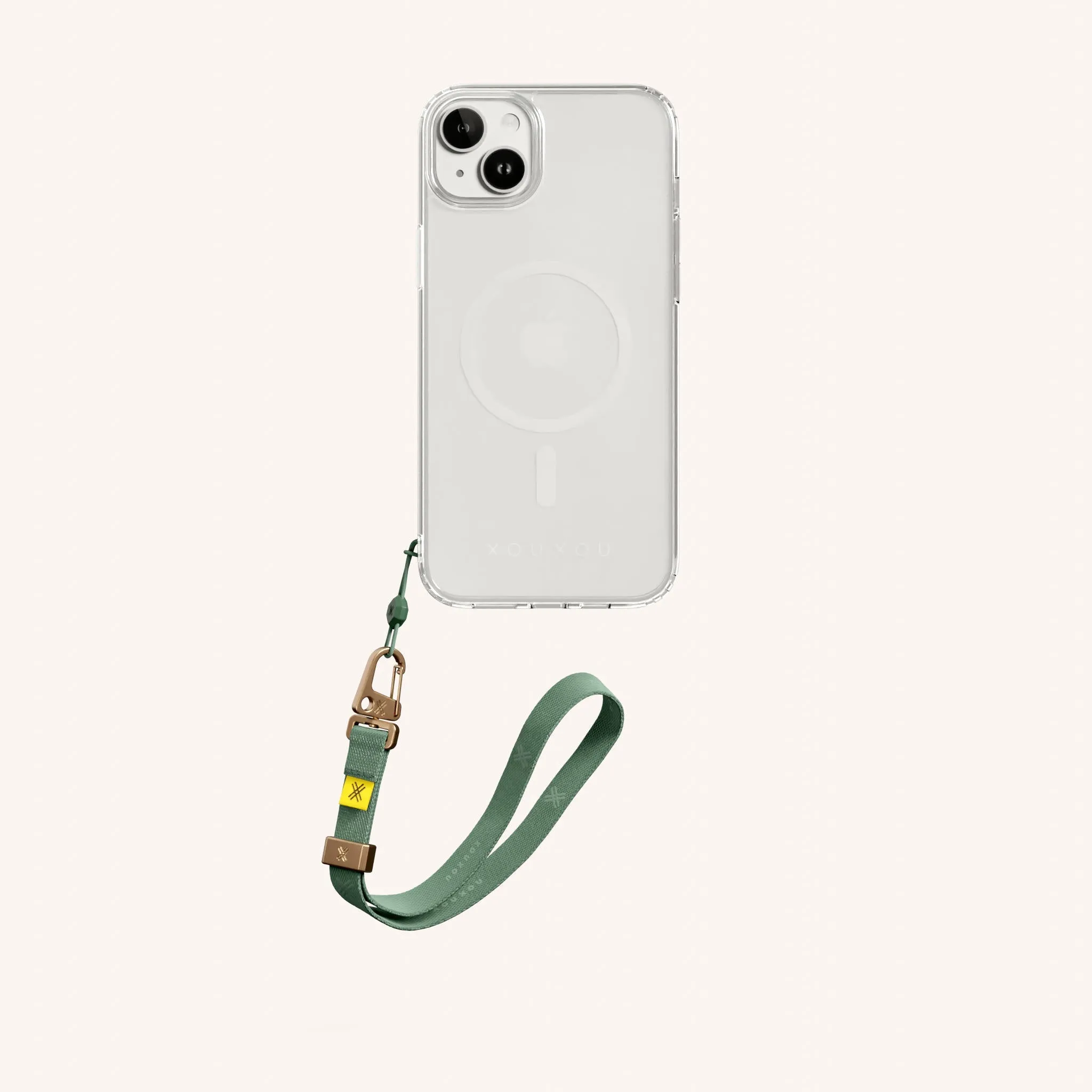 Phone Case with Wrist Strap in Clear   Sage