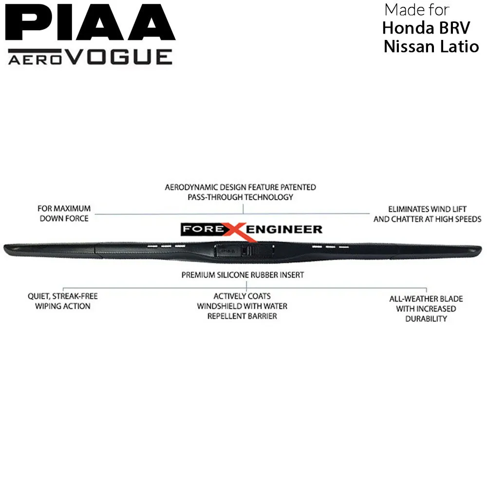 PIAA Aero Vogue Silicon Wiper ( Combo 16” & 22” ) for Honda BRV - Nissan Latio ( Barcode : 4960311017981 4960311018049 )