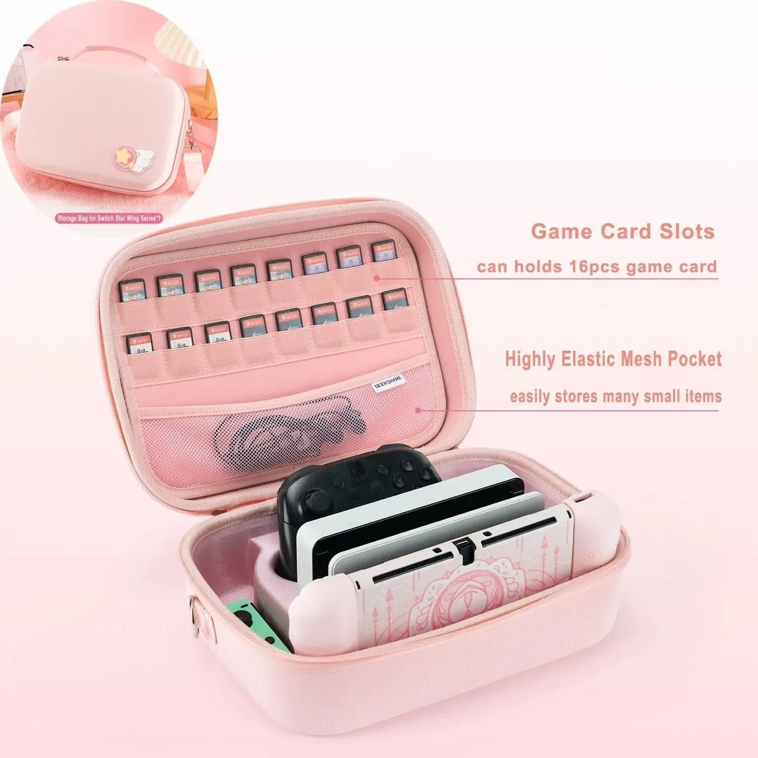 Pink Star Wings Case and Accessories for Nintendo Switch / OLED