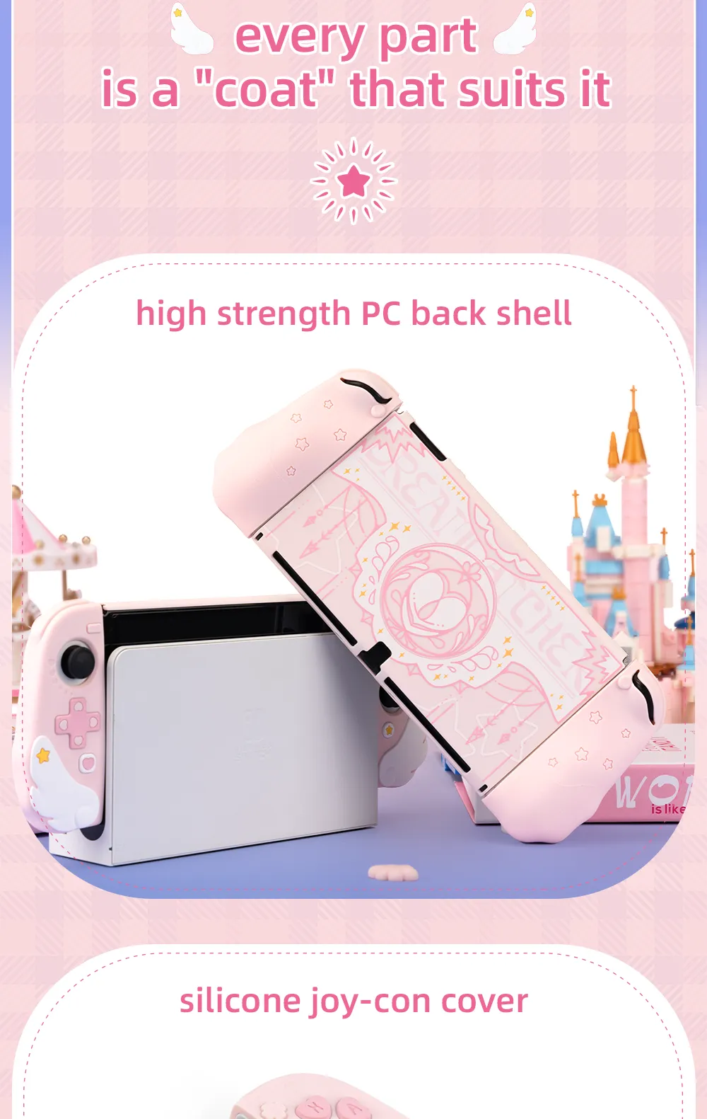 Pink Star Wings Case and Accessories for Nintendo Switch / OLED