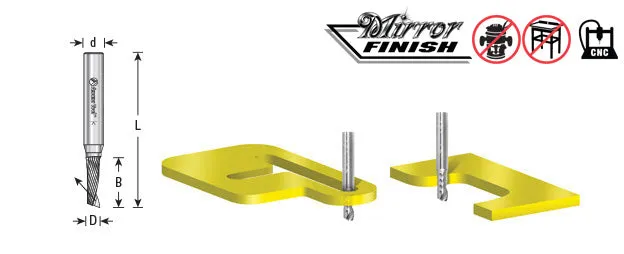 Plastic Cutting Spiral 'O' Flute CNC Router Bit | 3⁄16 Dia x 1 1⁄4 x 1⁄4 Shank x 3" Long Up-Cut | 51418 | 738685514184