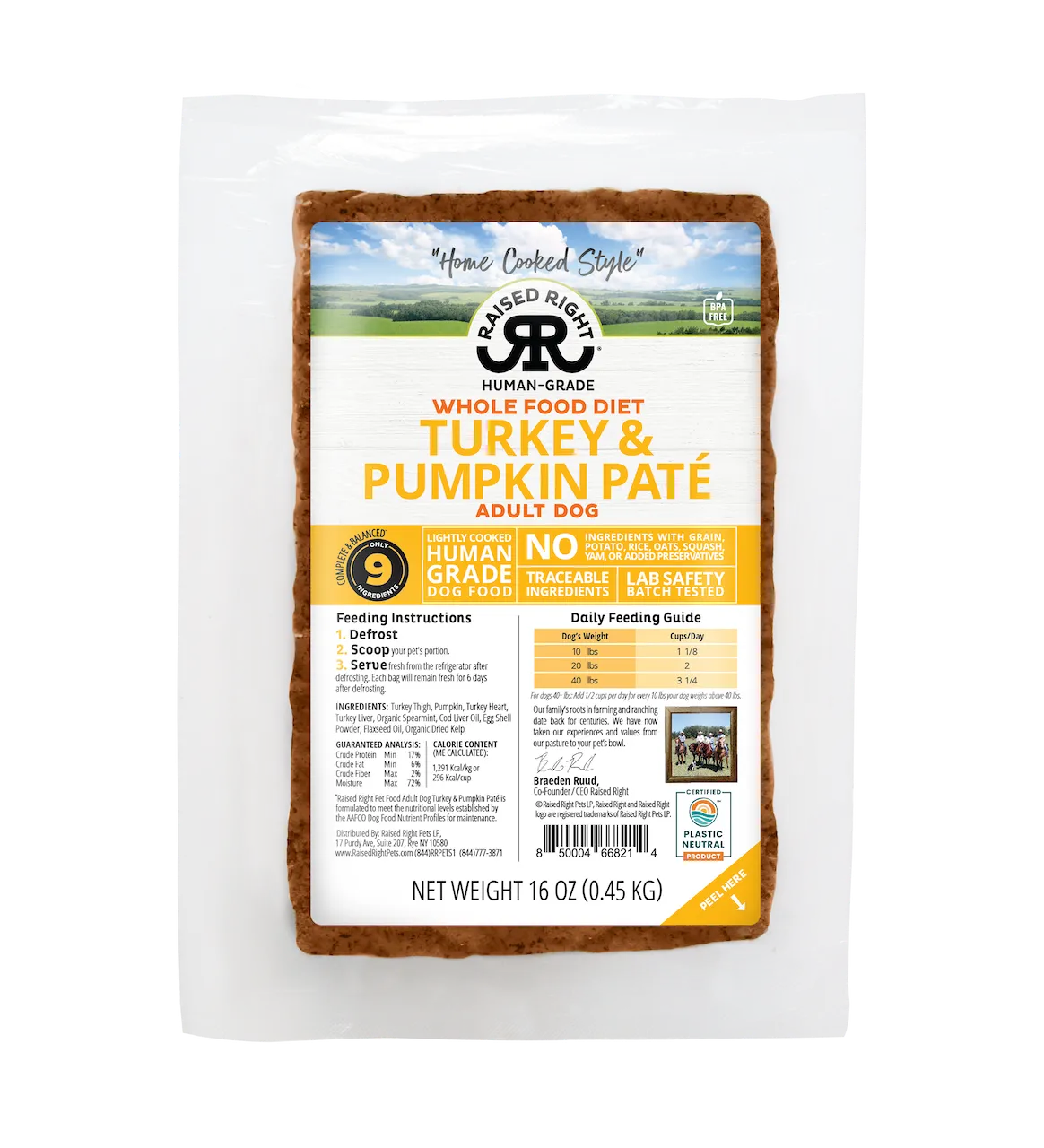 Raised Right Frozen Turkey & Pumpkin Adult Dog Recipe 16oz