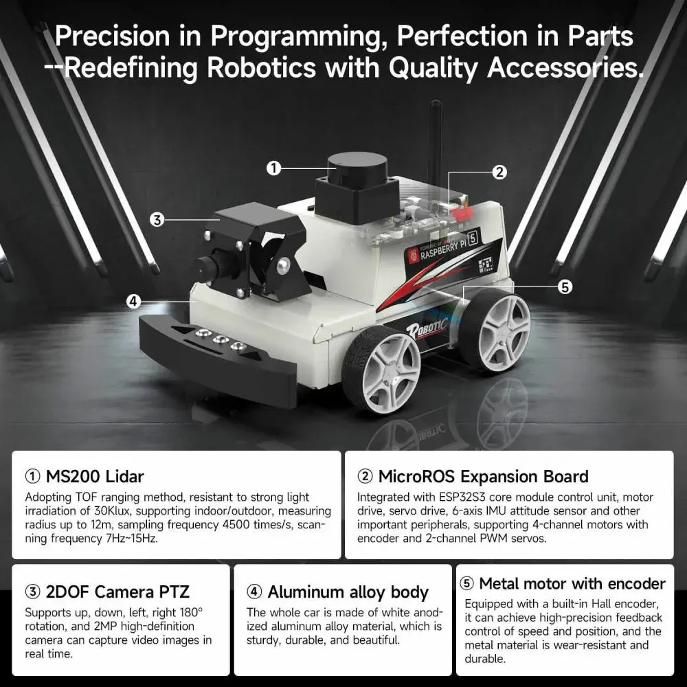 Raspberry Pi 5 ROS2 Robot Car(ROS2-HUMBLE   Python3)