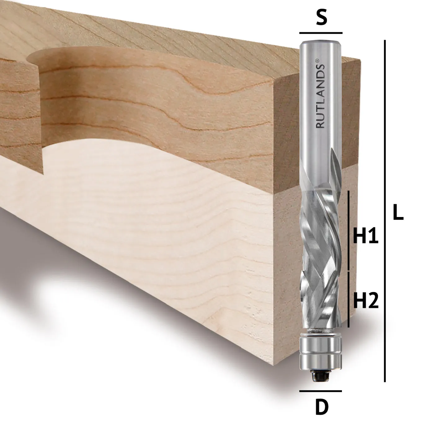 Solid Carbide Router Bit - Spiral Compression 2 Flute with 2 Bearings