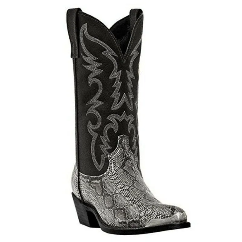 Western Cowboy Boots with Snake Pattern and Iron Toe Cap