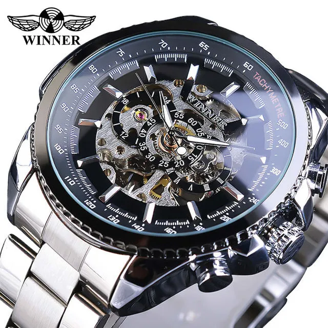 Winner Sport Design Bezel Golden Steampunk Automatic Skeleton Watch