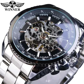 Winner Sport Design Bezel Golden Steampunk Automatic Skeleton Watch