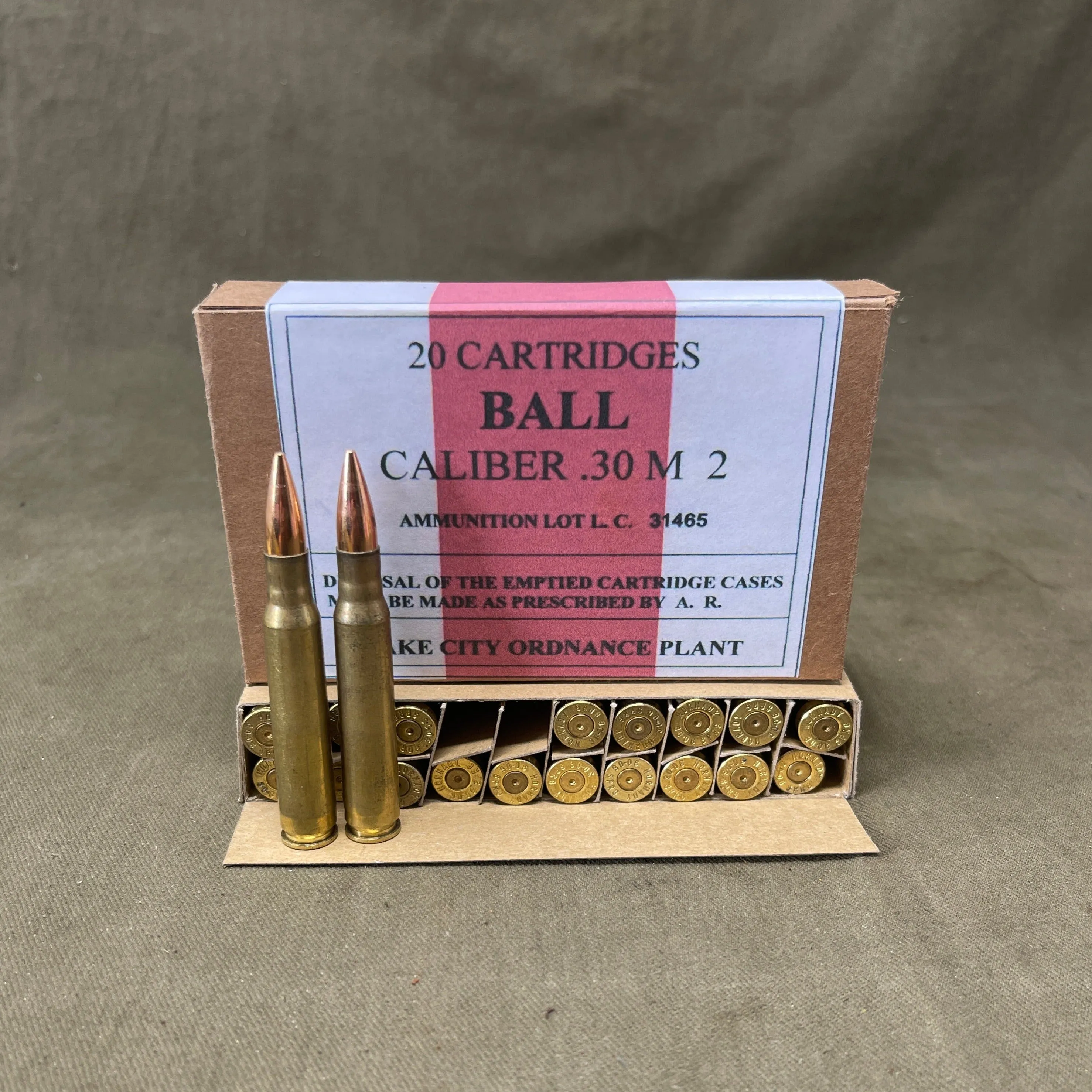 WWII .30-06 Ball Cartridge .30 M2 Ammo Box Reproduction